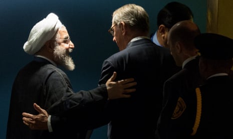 Iranian President Hassan Rouhani with UN deputy secretary-general Jan Eliasson in New York.