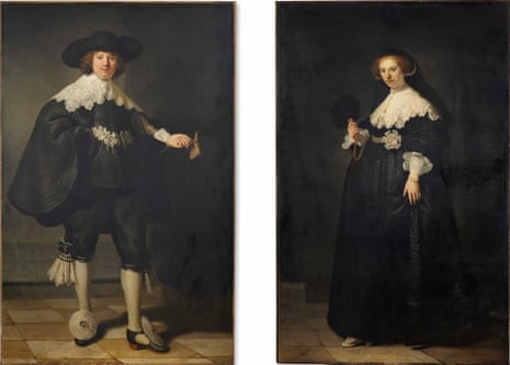 A composite released by Rijksmuseum Amsterdam on 30 September 2015 shows two paintings 'Portrait of Marten Soolmans and 'Portrait of Oopjen Coppit (1634) by Dutch painter Rembrandt.