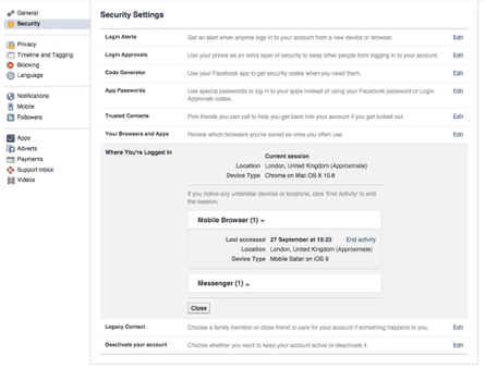 Facebook log out remotely