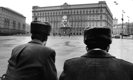 (FILES) A picture taken in 1990 shows Soviet police officers standing in front of the KGB building.