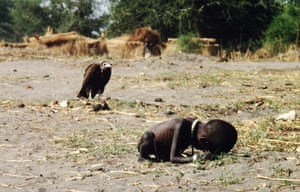 Kevin Carter's shot of a vulture watching a starving child, 1 March 1993 in Sudan