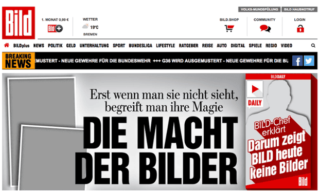 Bild's website also featured no photos on Tuesday morning