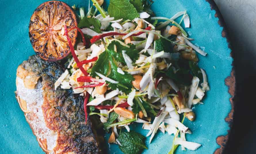 Yotam Ottolenghi's pan-fried mackerel with fresh coconut and peanut salad