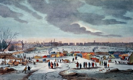 Frost fair on the River Thames in 1683-84, engraved by James Stow.