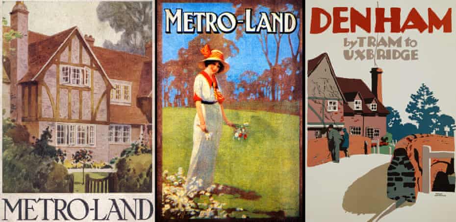 Composite Metro-landMetro-Land magazine cover from the 1930s, poster from 1914,  and poster by Frank Newbould