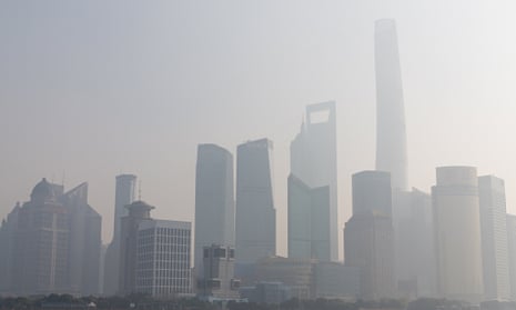 Heavy smog in the Lujiazui financial district of Shanghai.