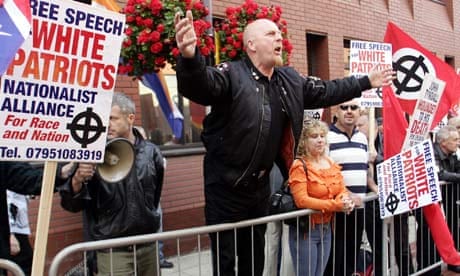 Supporters protest as Nick Griﬃn appears in Leeds Crown Court in 2005
