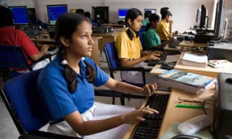 Students in a computer class in India