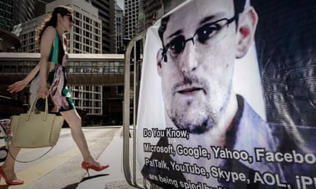 Edward Snowden on a banner in Hong Kong