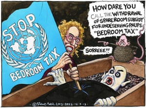 Steve Bell on UN rapporteur's call to axe the bedroom tax – cartoon