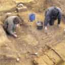 Archeologists work at the site of an early East Saxon king's burial site at Southend, Essex
