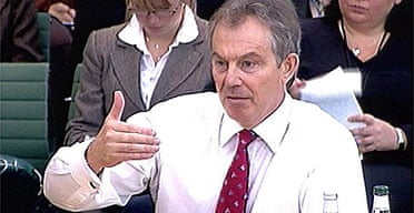 Tony Blair faces the Commons liaison committee. Photograph: PA