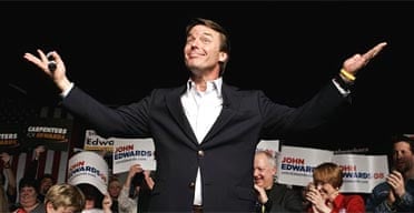 John Edwards gestures to supporters in Iowa
