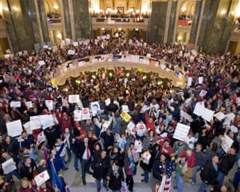 Protest in Madison, Wisconsin, 2011; Governor Scott Walker; collective bargaining rights