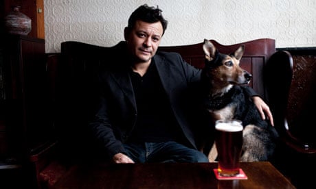 James Dean Bradfield in his favourite Cardiff pub, the Vulcan, with pub dog Scooby