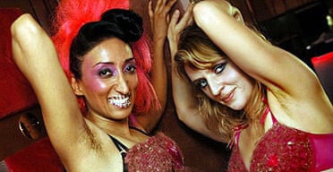 Shazia Mirza with one of her hairy models backstage at the Cafe de Paris, London