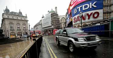 A 4x4 vehicle in Piccadilly circus