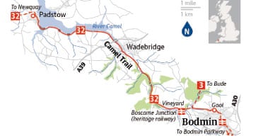Cycling map: Bodmin to Padstow