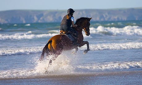 Riding a horse in the sea