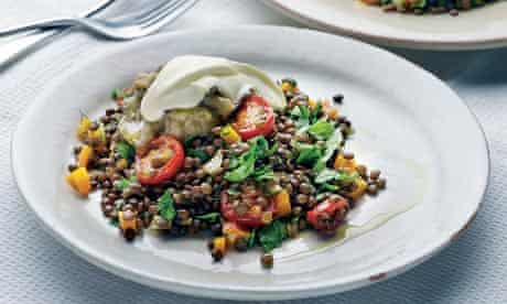 Yotam Ottolenghi's lentils wiith grilled aubergine