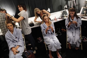 New York fashion week: Models are made up before the Gottex show