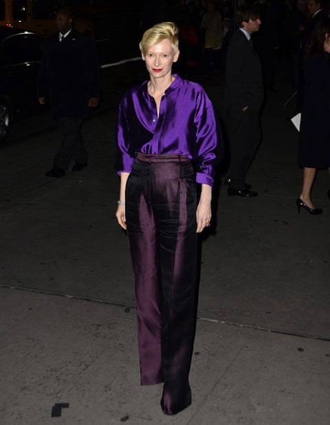 tilda swinton purple dress Tilda Swinton dazzles in a sparkly lilac gown and bold yellow hair at The Eternal Daughter premiere