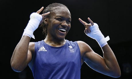 Nicola Adams celebrates victory in the women's boxing flyweight final at the London 2012 Olympics