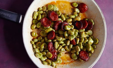 10 best 3 Hugh Fearnley-Whittingstall’s baby broad beans with chorizo
