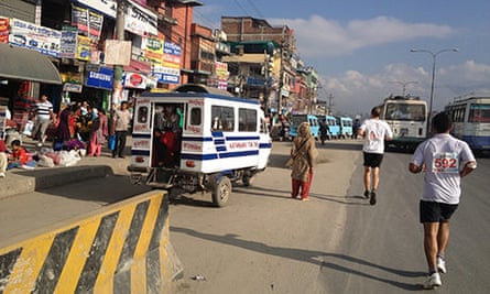Running with buses in the Kathmandu marathon