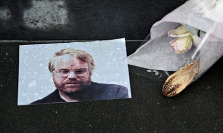A makeshift memorial outside Philip Seymour Hoffman's apartment in New York.