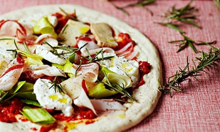 Rosemary, taleggio and leek pizza