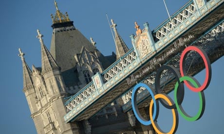 Tower bridge with Olympic rings