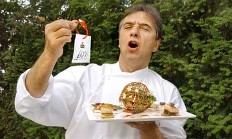 Raymond Blanc with the world's most expensive salad. Photograph: Linda Nylind
