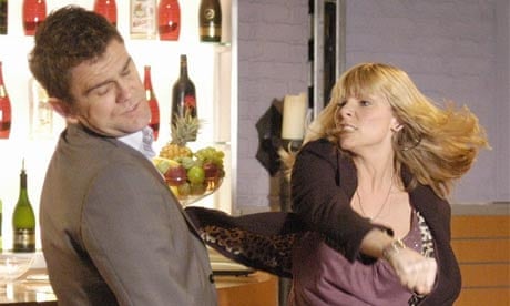 EastEnders - Ronnie Mitchell (Samantha Janus) hits Jack Branning (Scott Maslen) - aired Jan 29 2008. Photograph: BBC