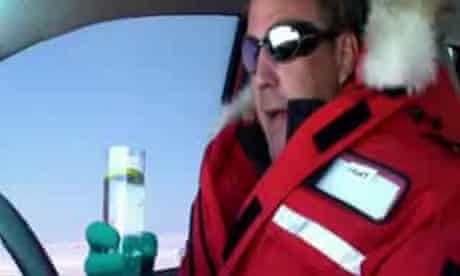 Jeremy Clarkson drinking a gin and tonic at the wheel in the Top Gear Polar Special