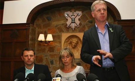 Clarence Mitchell with Kate and Gerry McCann. Photograph: Matthew Lewis/Getty Images