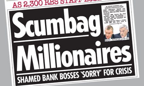 The Sun - 'Scumbag Millionaires' headline