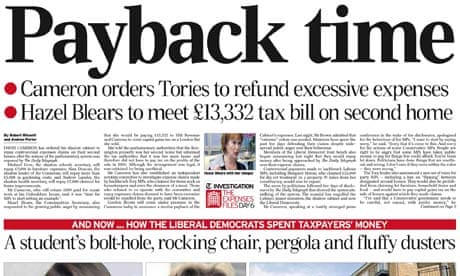Daily Telegraph payback time headline