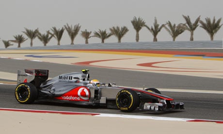 Bahrain F1 grand prix: Lewis Hamilton drives in a practice session