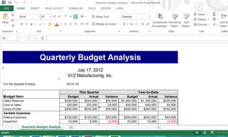 Excel 2013, showing the Metro-style ribbon user interface