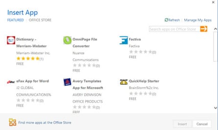 Office 2013 has its own integrated app store