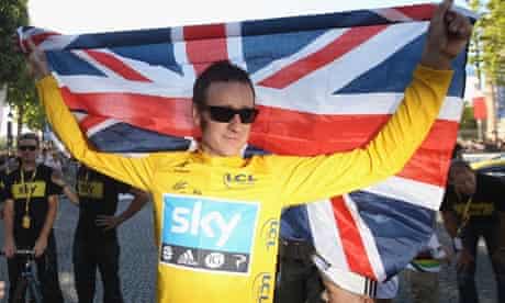 Bradley Wiggins celebrates winning the Tour de France