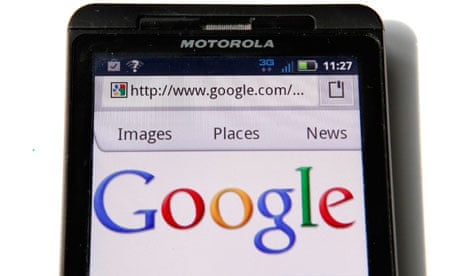 Motorola phone displaying Google homepage