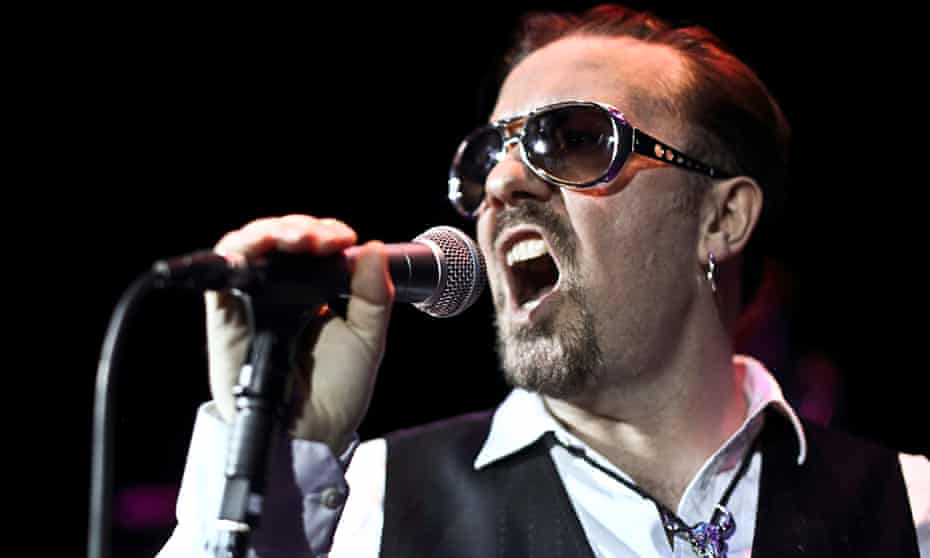 Ricky Gervais as David Brent on stage at the Bloomsbury Theatre in London