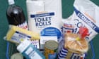A shopping basket full of Sainsbury's Economy range of products