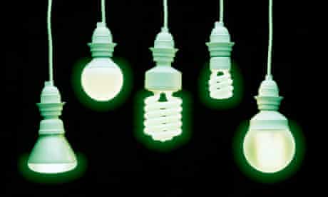 Energy saving lightbulbs with a green filter on the image