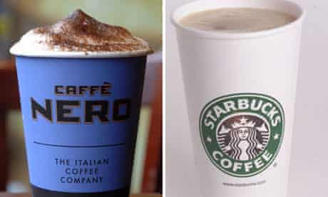 Caffe Nero and Starbucks cups of coffee