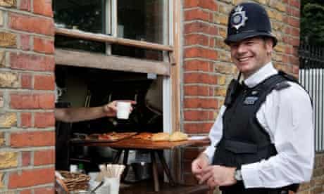 A friendly policeman 'Bobby' at lunchtime