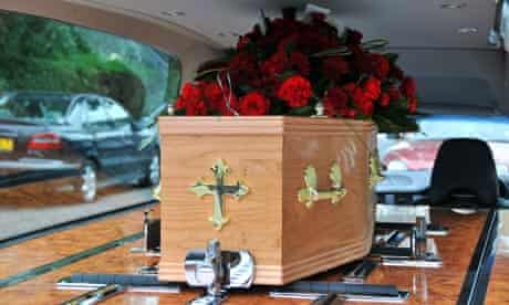 A British style coffin in a hearse