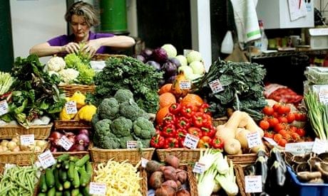 A display of vegetables on a stall in Borough Market, London.